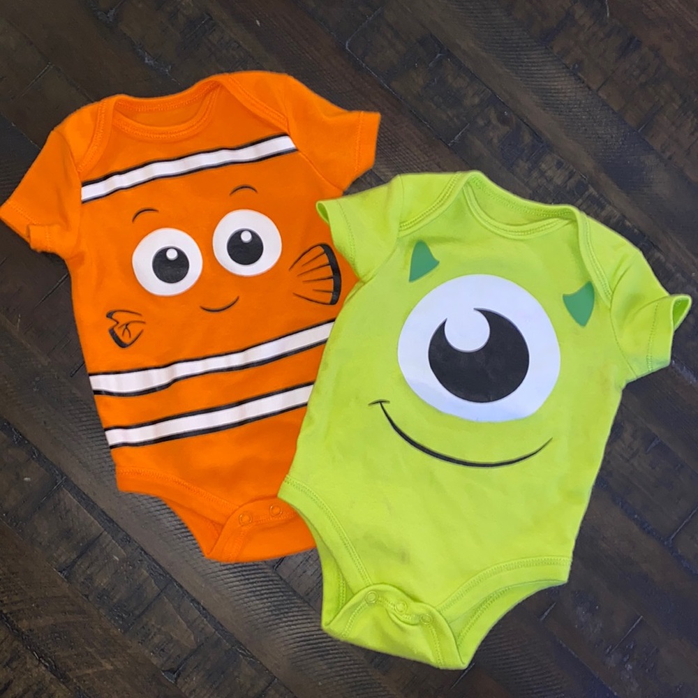 Disney Baby Pixar Bundle of 2 Onesies , Finding Nemo and Monsters Ink